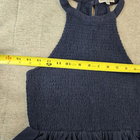 Wishlists Apparel Women's Halter High Neck Top Smocked Bodice Navy Blue M - Picture 5 of 8